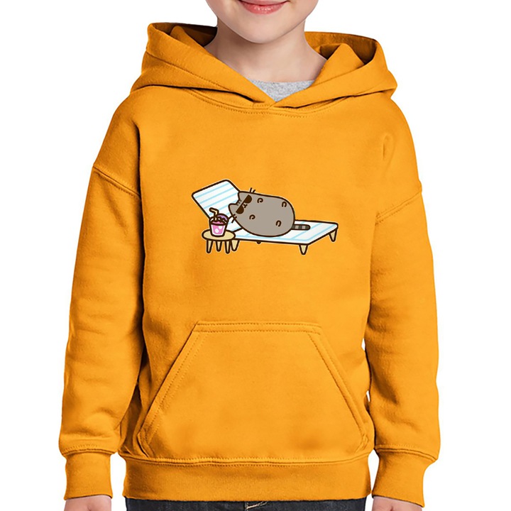 Hanorac copii Pusheen Cat Pisica Plaja Soare Vacanta, Portocaliu