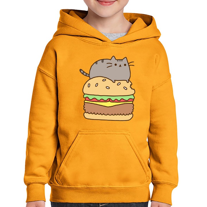 Hanorac copii Pusheen Cat Hamburger Pisica Miorlaila Miau, Portocaliu
