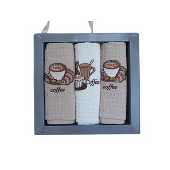 Set 3 Prosoape bucatarie, din bumbac, culoare bej/maro Set 3 Prosoape bucatarie, din bumbac, culoare bej/maro
