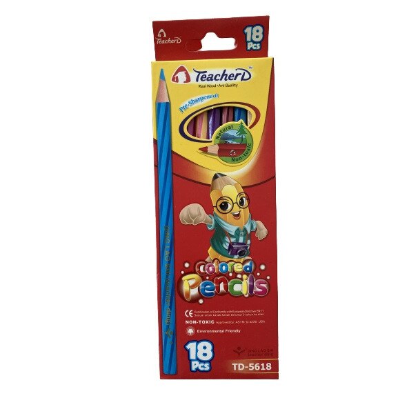 Set creioane colorate Teacher.D,forma rotunda,17 cm,18 culori