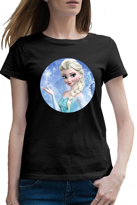 Tricou femei Disney Elsa Frozen Regatul de Gheata, Negru