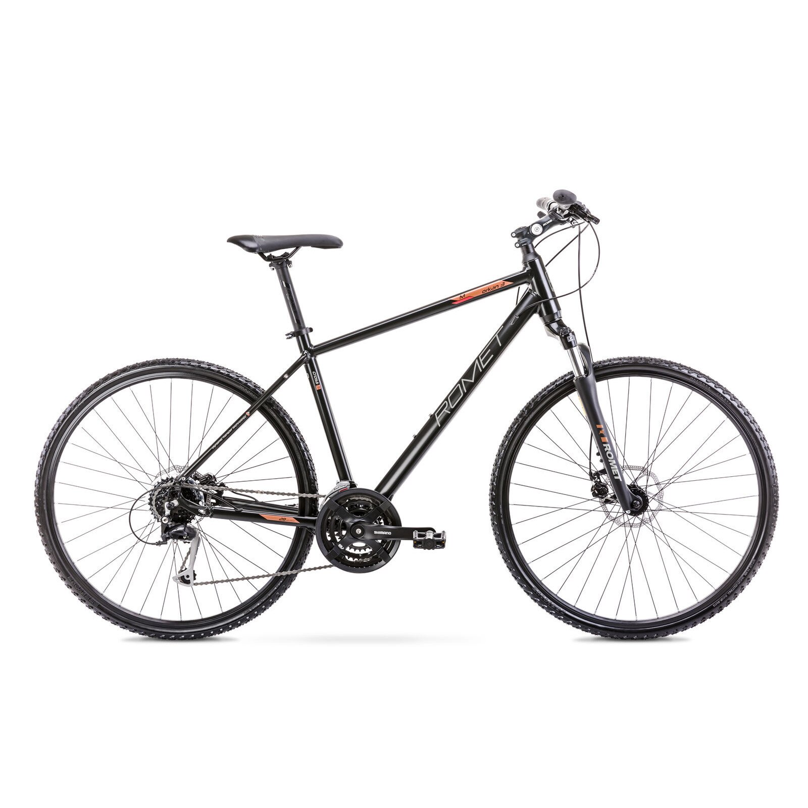 Bicicleta de trekking pentru barbati Romet Orkan 3 M M/18 Negru/Portocaliu 2021