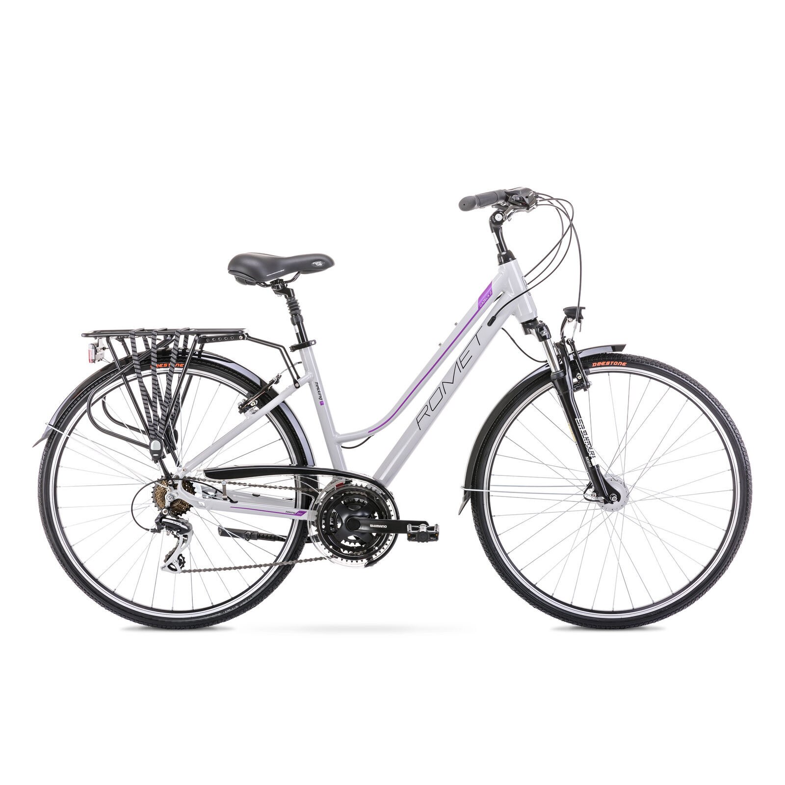 Bicicleta de trekking pentru femei Romet Gazela 3 L/20 Gri/Violet 2021