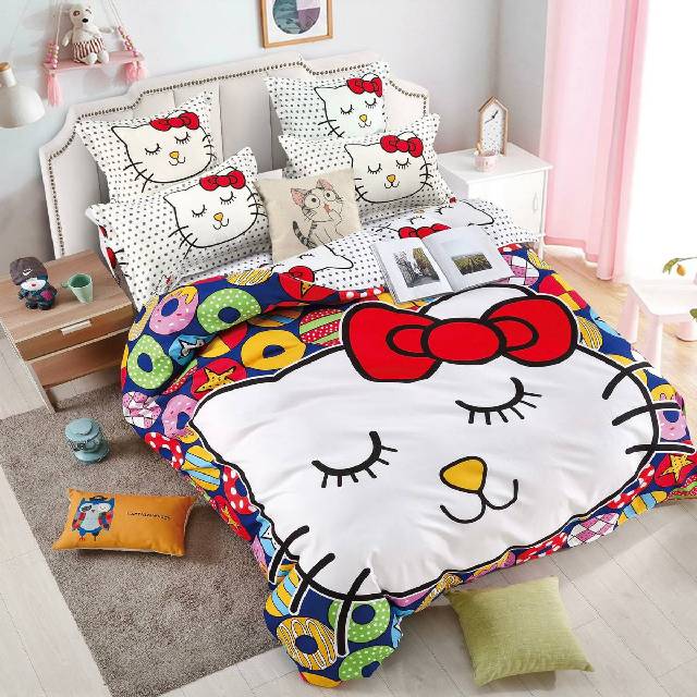 Lenjerie 6 piese din Bumbac Finet, model Hello Kitty, 235 x 240