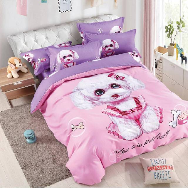 Lenjerie 6 piese din Bumbac Finet, model Cute Dog, 235 x 240