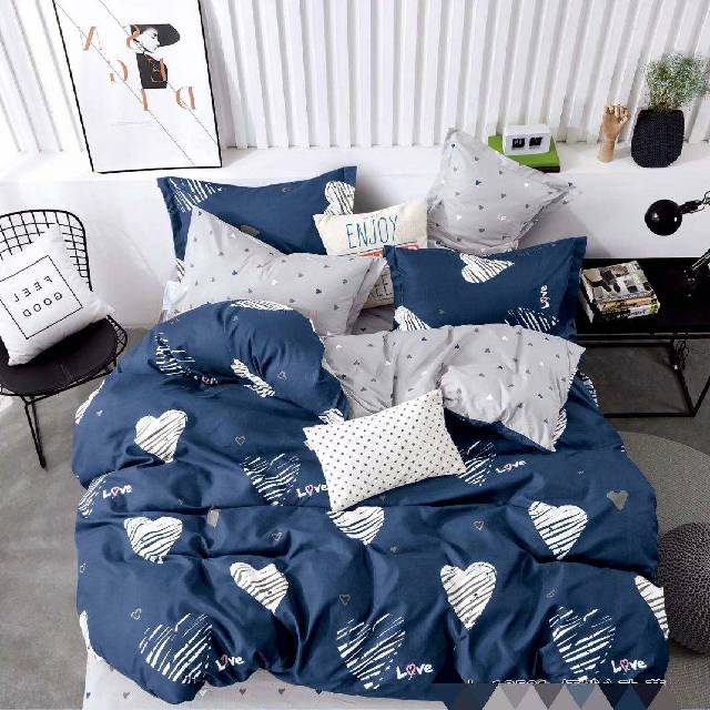 Lenjerie 6 piese din Bumbac Finet, model Inimioare, 235 x 240