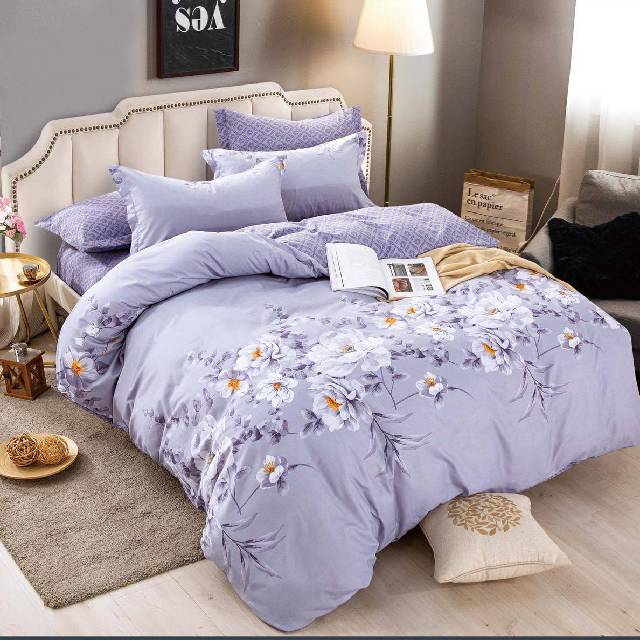 Lenjerie 6 piese din Bumbac Finet, model Lilac Flowers, 235 x 240
