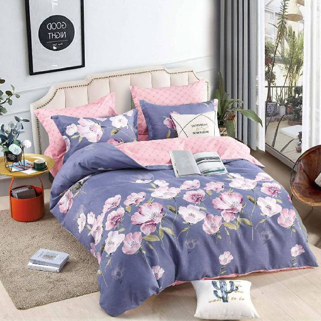 Lenjerie 6 piese din Bumbac Finet, model Pink Flowers, 235 x 240