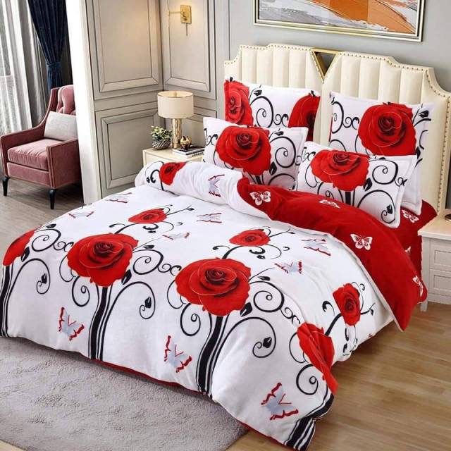 Lenjerie 6 piese din Bumbac Finet, model Rose Butterfly, 235 x 240