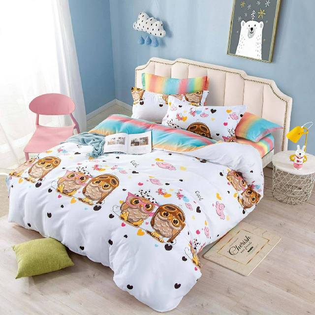 Lenjerie 6 piese din Bumbac Finet, model Owls, 235 x 240