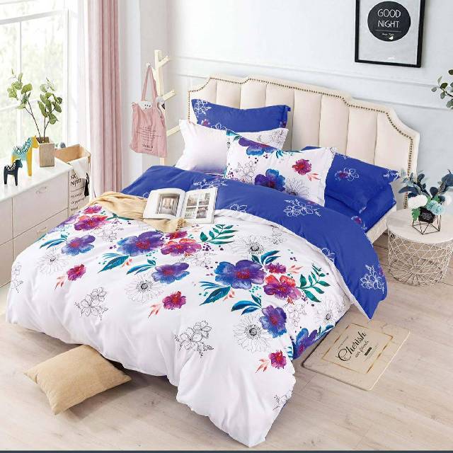Lenjerie 6 piese din Bumbac Finet, model Blue Flower, 235 x 240