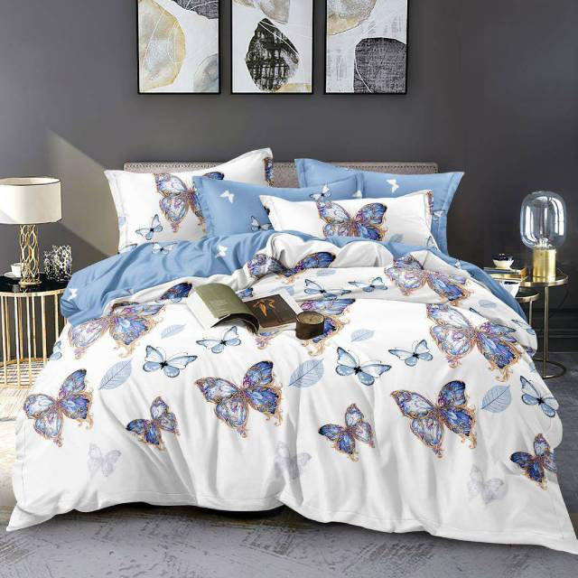 Lenjerie 6 piese din Bumbac Finet, model Blue Butterfly, 235 x 240