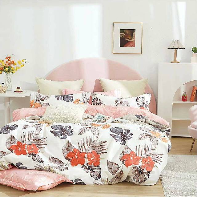 Lenjerie 6 piese din Bumbac Finet, model Monsteras, 235 x 240