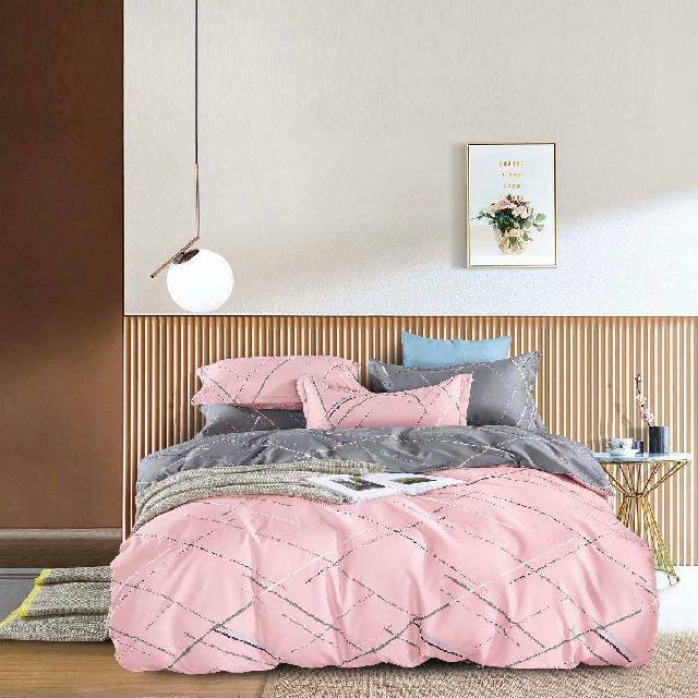 Lenjerie 6 piese din Bumbac Finet, model Grey Pink, 235 x 240