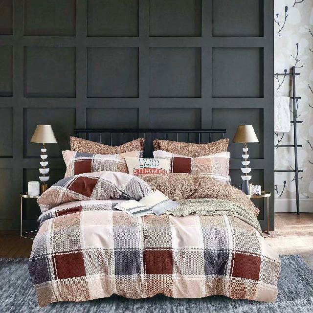 Lenjerie 6 piese din Bumbac Finet, model Patratele, 235 x 240