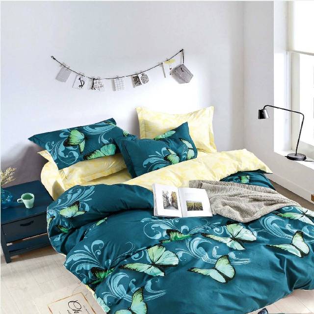 Lenjerie 6 piese din Bumbac Finet, model Green Butterly, 235 x 240