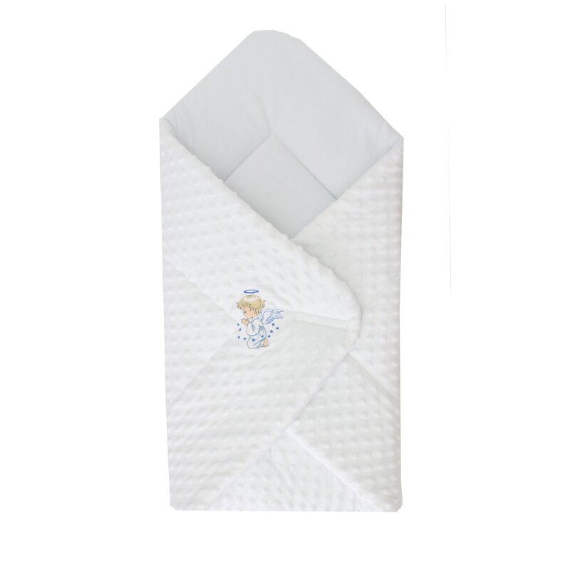 Paturica port bebe multifunctional, minky, alb cu ingeras albastru