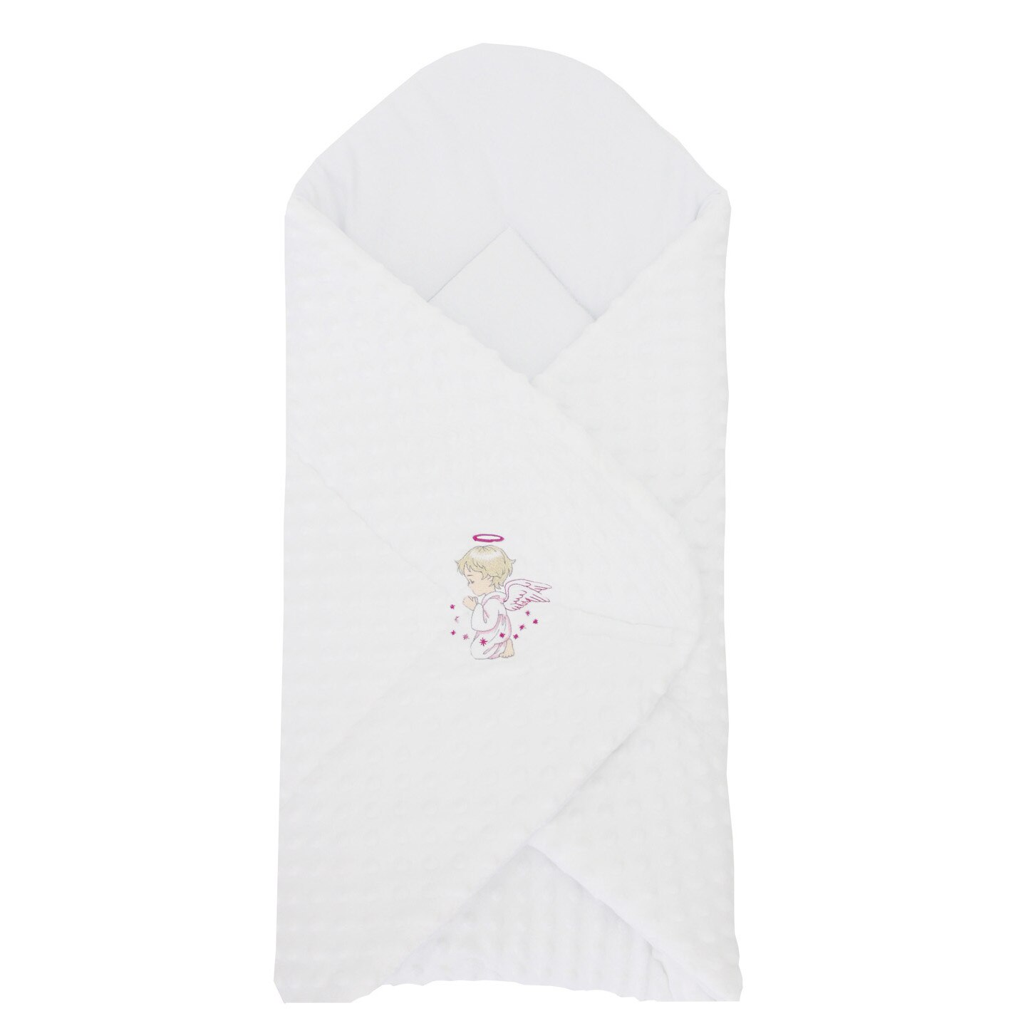 Paturica port bebe multifunctional, minky, alb cu ingeras roz