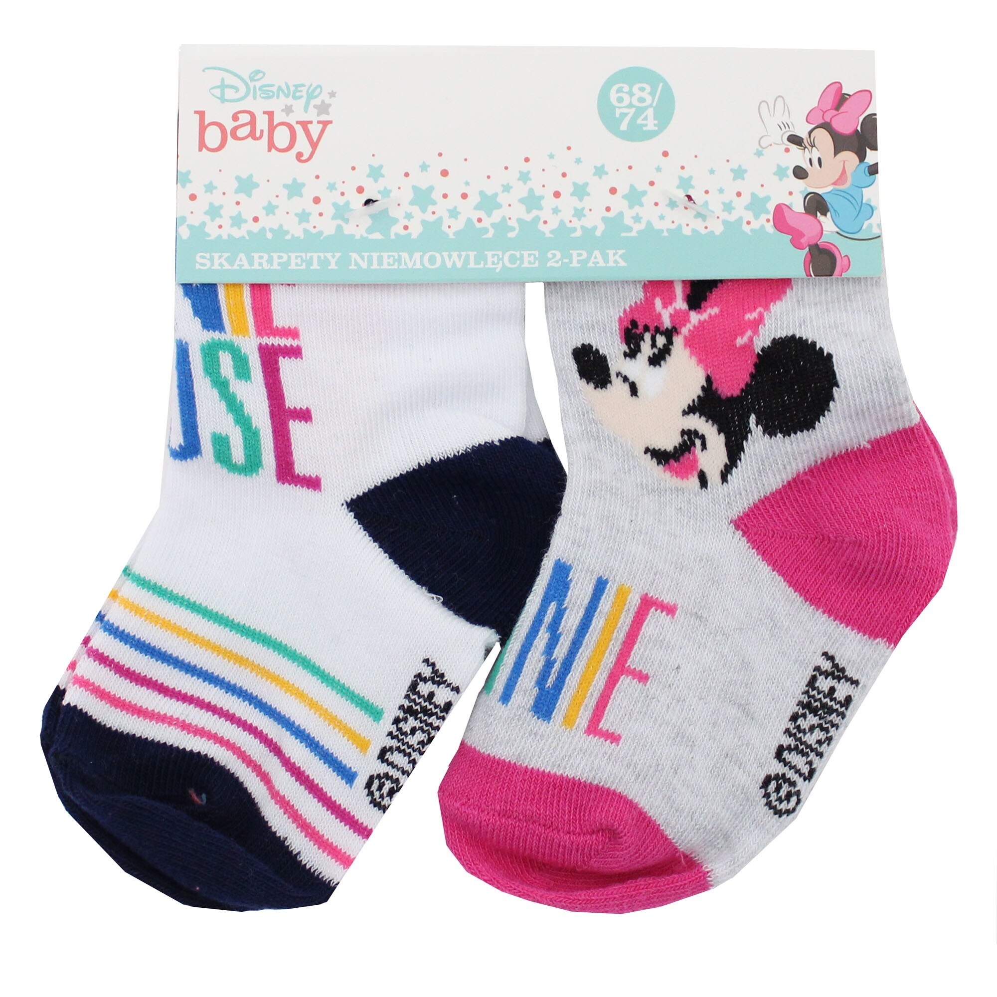 Set 2 sosete, gri si albe cu dungi bluemarin, Minnie 20-21