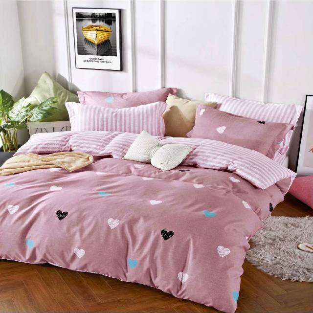 Lenjerie 6 piese din Bumbac Finet, model Pink Hearts, 235 x 240