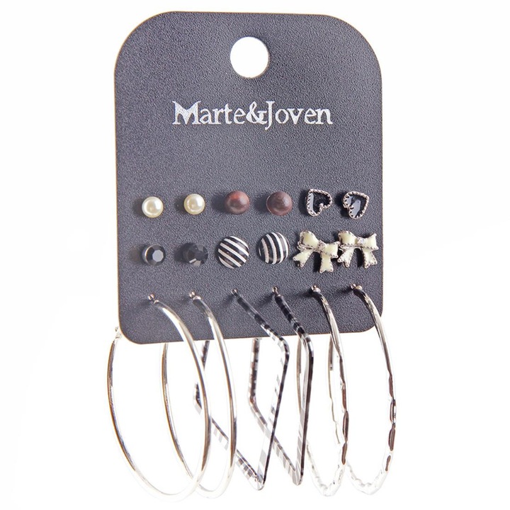 Комплект от 9 чифта обеци, FAC, Метални, Различни модели, Многоцветни