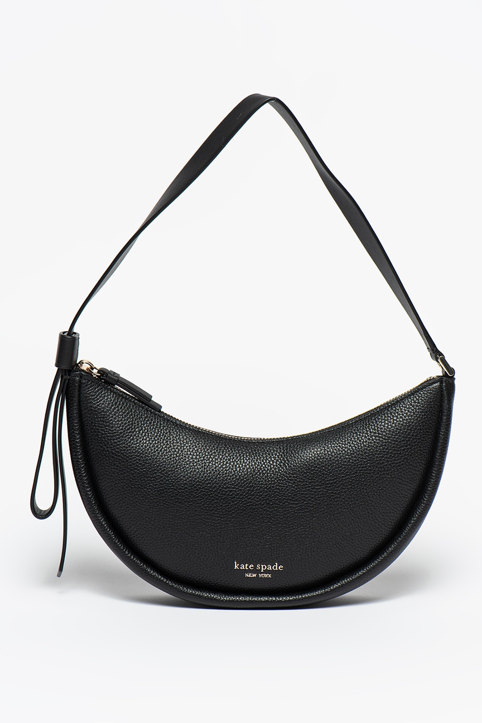 KATE SPADE, Geanta de piele cu bareta de umar si logo Smile, Negru