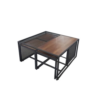 Set 5 masute cafea Studio Casa, structura fier forjat, design lemn natur, 90 x 90 x 46 cm, Negru/Maro Set 5 masute cafea Studio Casa, structura fier forjat, design lemn natur, 90 x 90 x 46 cm, Negru/Maro