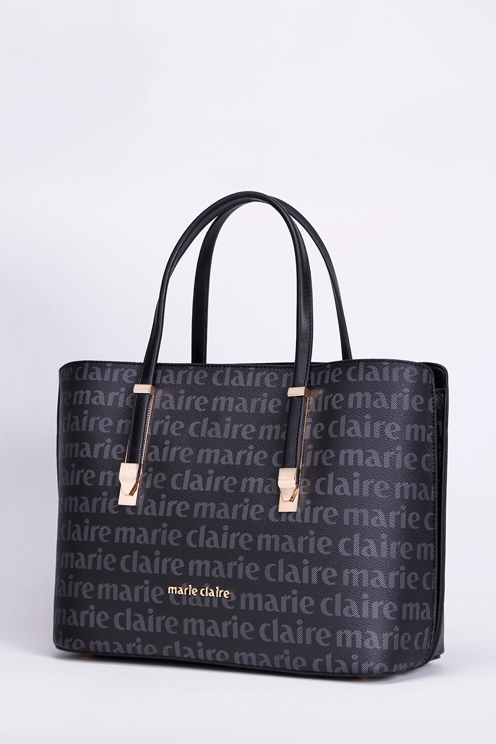 Marie Claire, Geanta din piele ecologica cu bareta de umar si imprimeu logo Roman, Negru