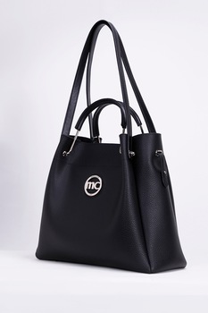 Marie Claire, Geanta shopper din piele ecologica cu aplicatie logo metalica, Negru/Gri Marie Claire, Geanta shopper din piele ecologica cu aplicatie logo metalica, Negru/Gri