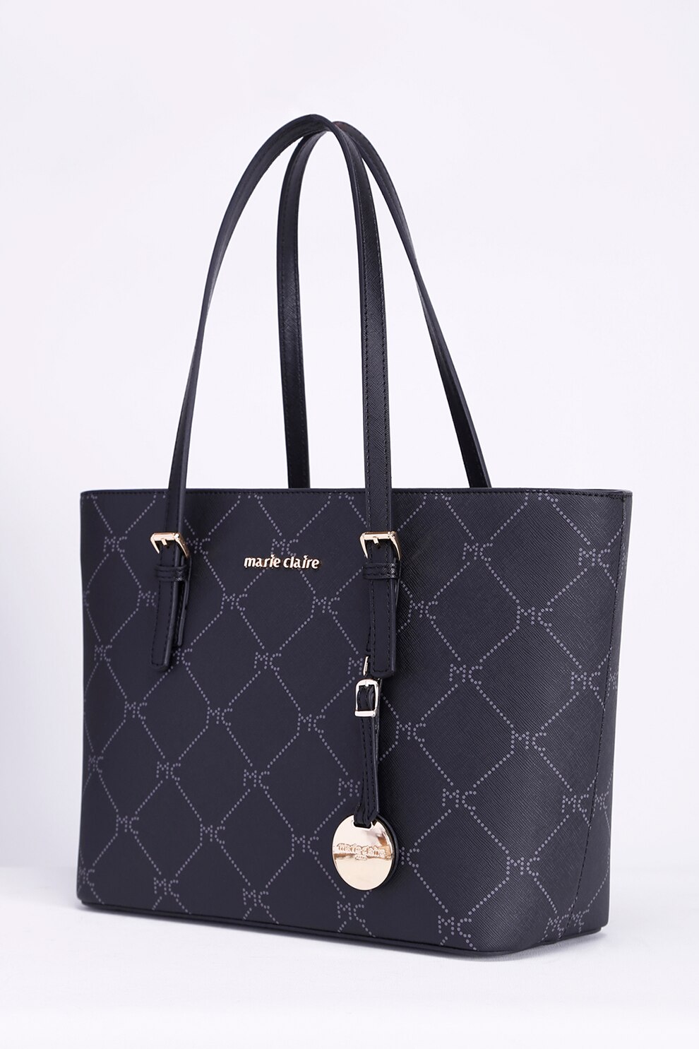 Marie Claire, Geanta shopper din piele ecologica cu imprimeu logo, Negru