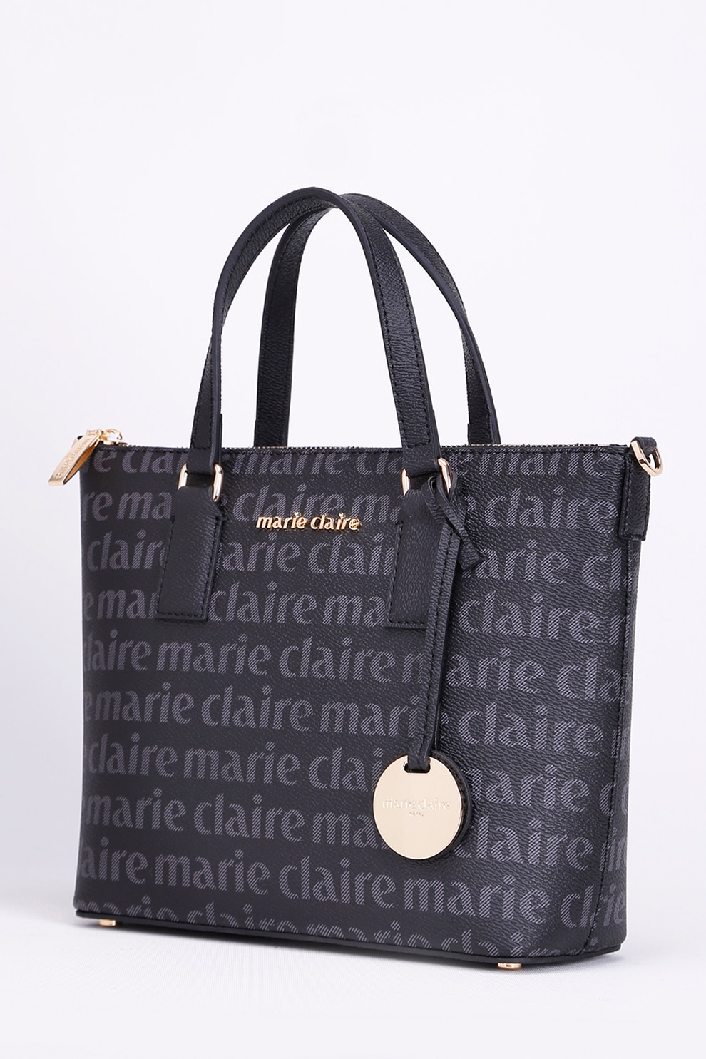 Marie Claire, Geanta cu bareta de umar si imprimeu logo, Negru