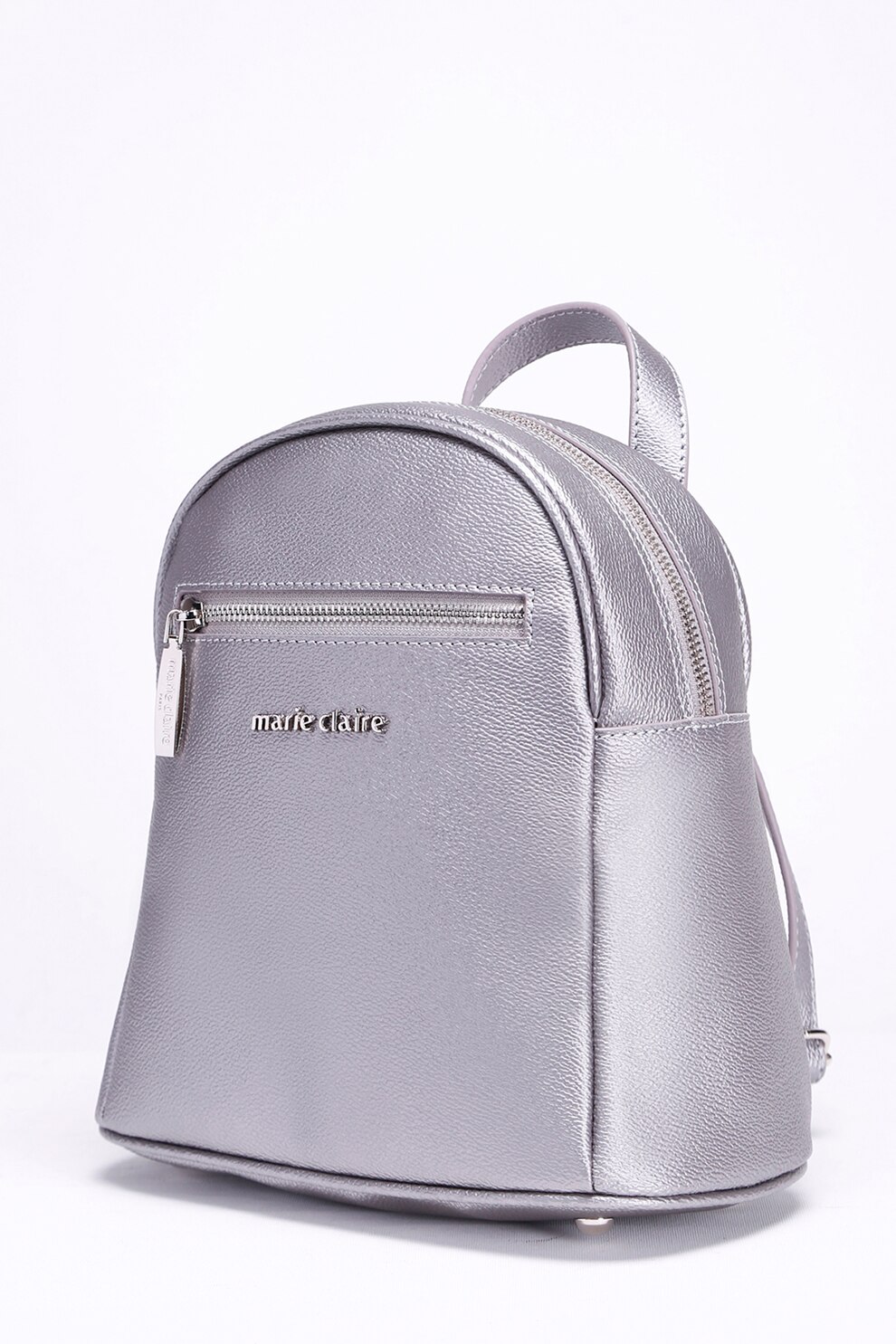 Marie Claire, Rucsac din piele ecologica cu aplicatie logo metalica, Argintiu