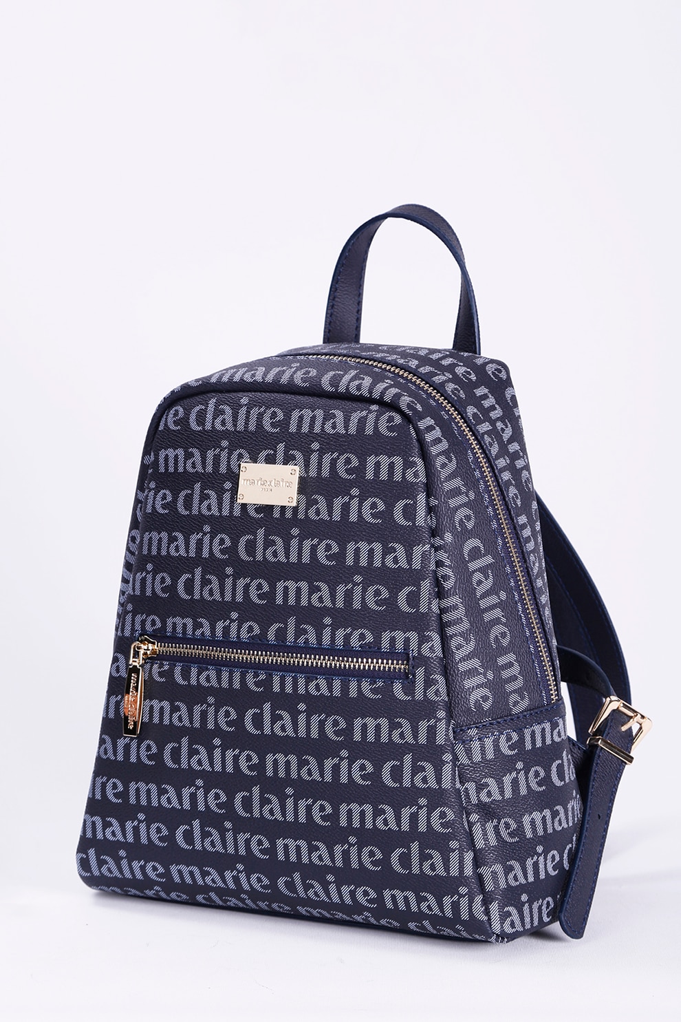 Marie Claire, Rucsac din piele ecologica cu imprimeu logo, Bleumarin