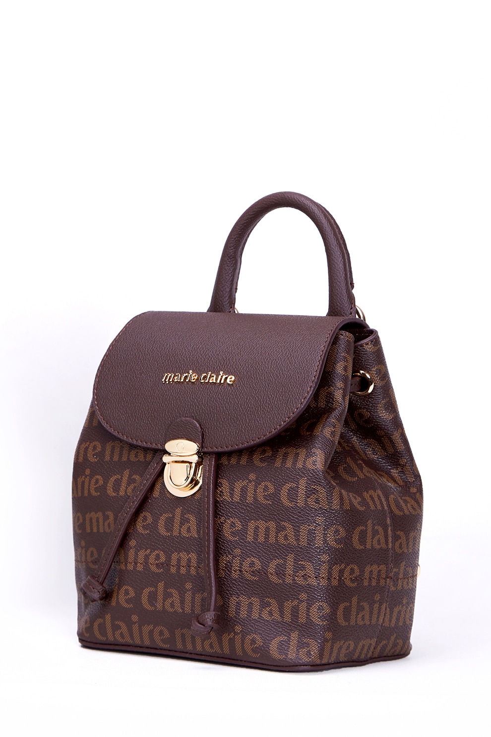 Marie Claire, Rucsac din piele ecologica cu model logo, Maro inchis