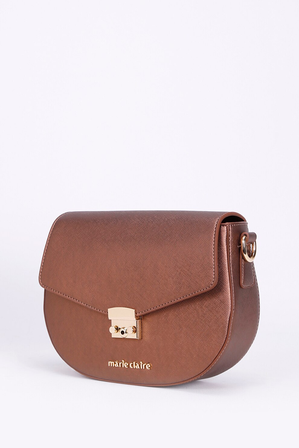 Marie Claire, Geanta crossbody din piele ecologica cu aplicatie logo metalica, Maro bronz