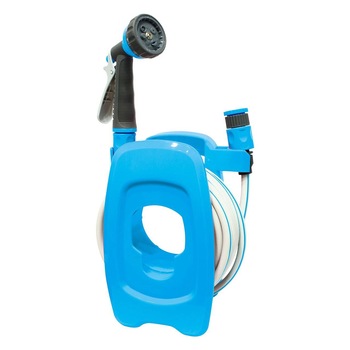 Furtun apa cu tambur AquaCraft, 10 m furtun 3/8 ,conectori,duză de pulverizare Furtun apa cu tambur AquaCraft, 10 m furtun 3/8 ,conectori,duză de pulverizare