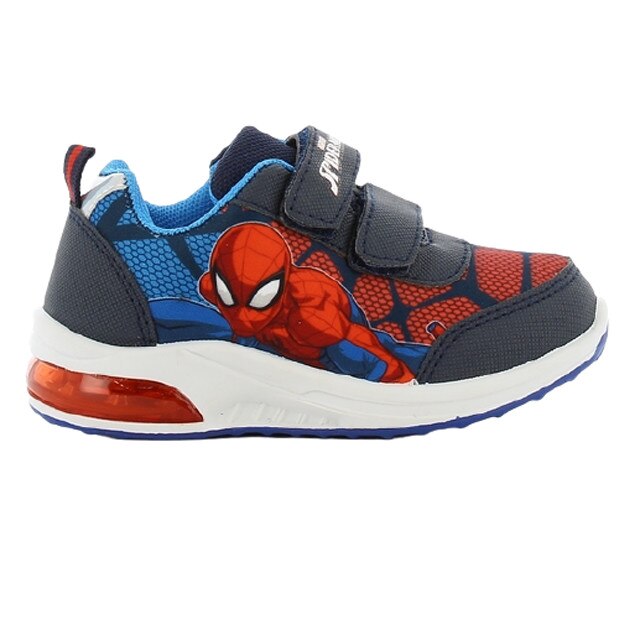 Incaltaminte sport, cu beculet, Spider Man, albastru cu rosu