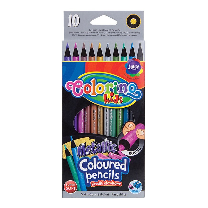 Set 10 Creioane colorate Colorino rotunde metalice