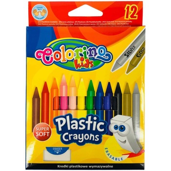 Set 12 Creioane colorate Colorino de plastic cu radieră Set 12 Creioane colorate Colorino de plastic cu radieră