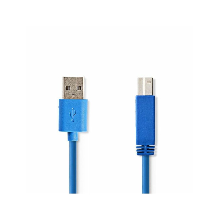 USB kábel, USB 3.2 Gen 1 apa / USB-B csatlakozó, 5 Gbps, nikkelezett, 3.00 m, kék