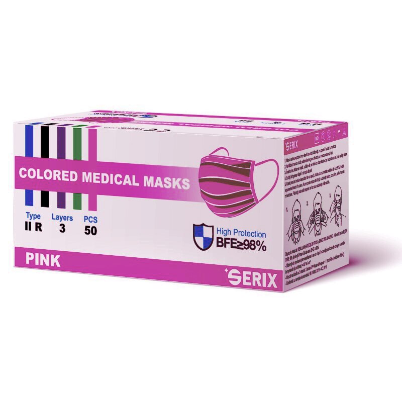 Set 50 Buc Masca Medicala Tip IIR Roz 3 Pliuri SERIX