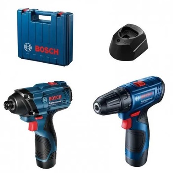 Set masina de gaurit si insurubat (bormasina) pe acumulator Bosch GSR 120+GDR 120, 12 V, 2 acumulatori, incarcator, valiza profesionala Set masina de gaurit si insurubat (bormasina) pe acumulator Bosch GSR 120+GDR 120, 12 V, 2 acumulatori, incarcator, valiza profesionala