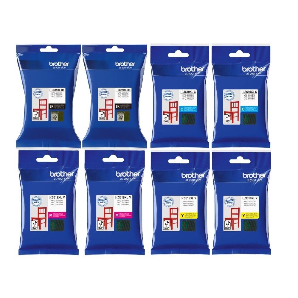 Set Cartus cerneala Brother, 2x LC3619XLBK Negru 2x LC3619XLC Cyan 2x LC3619XLM Magenta 2x LC3619XLY Galben 15000 pagini
