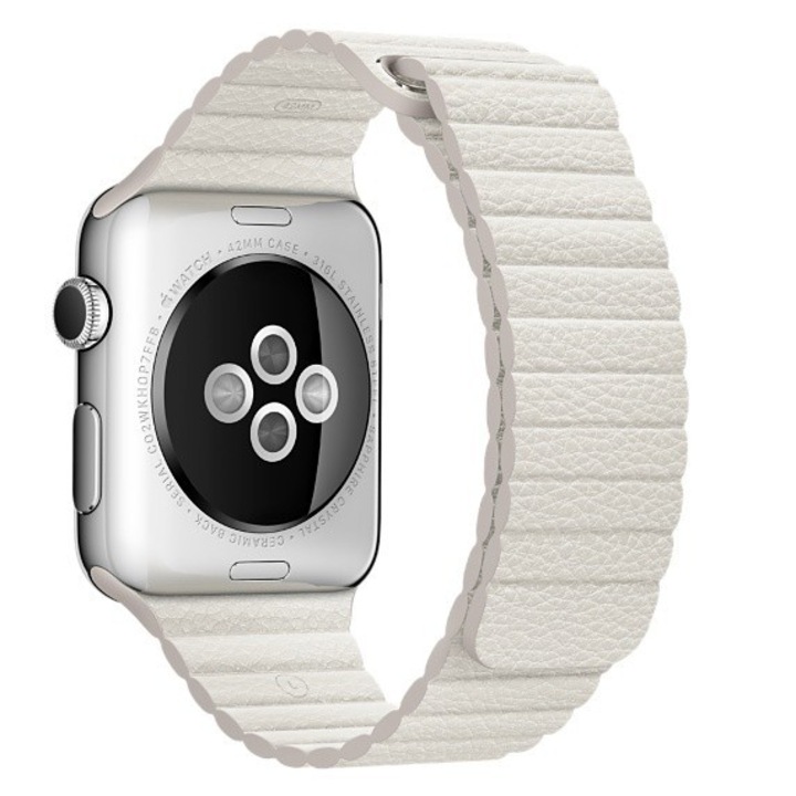 Curea iUni pentru Apple Watch 42 mm, White Leather Loop