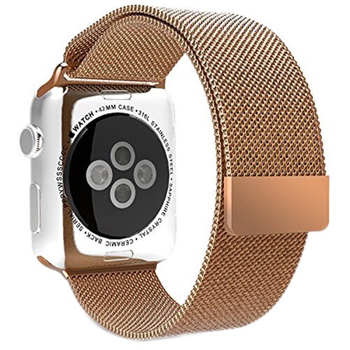 Curea iUni pentru Apple Watch 42 mm, Otel Inoxidabil, Gold Milanese Loop