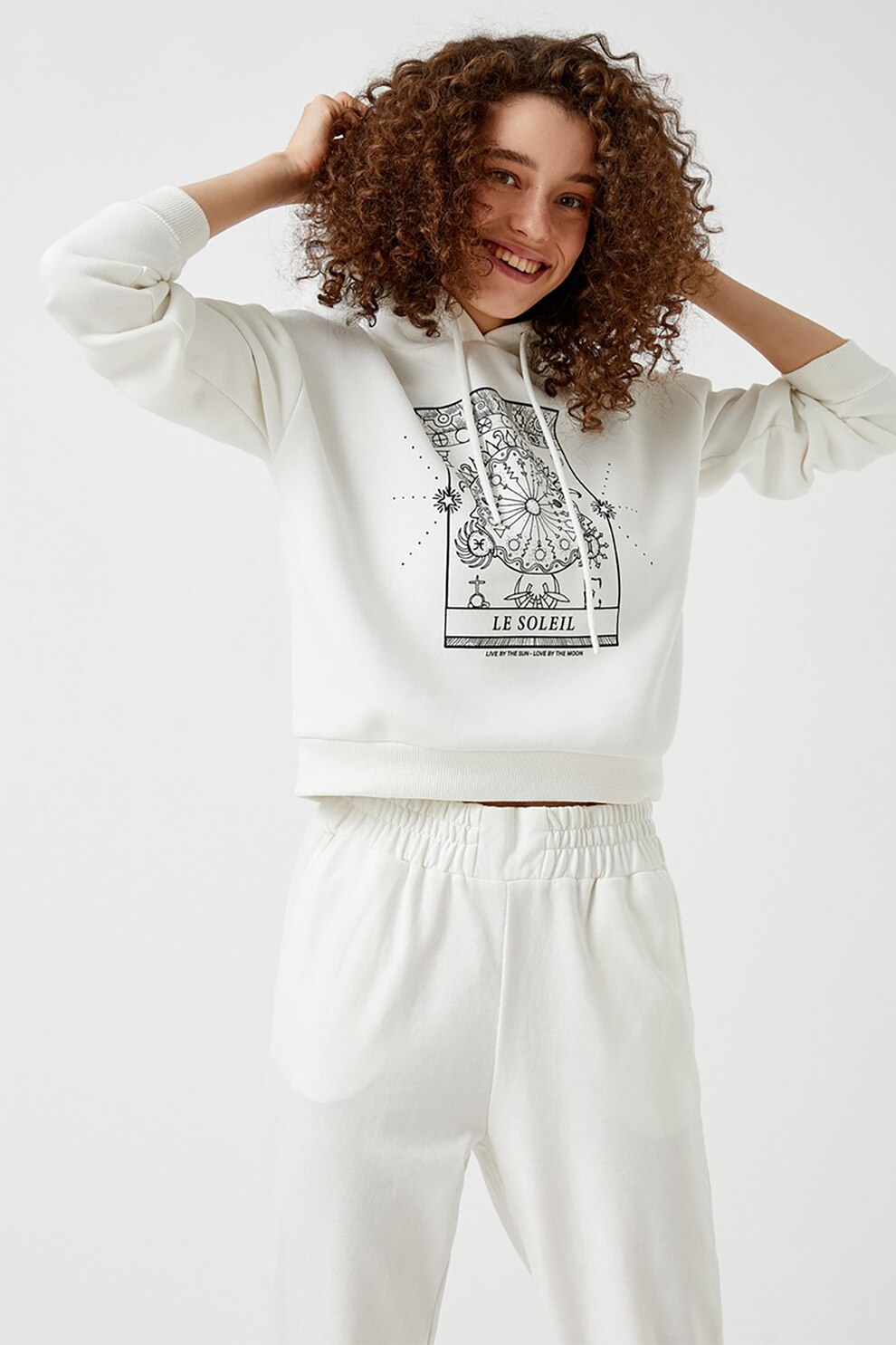 KOTON, Hanorac cu imprimeu grafic, Alb/Negru, XL