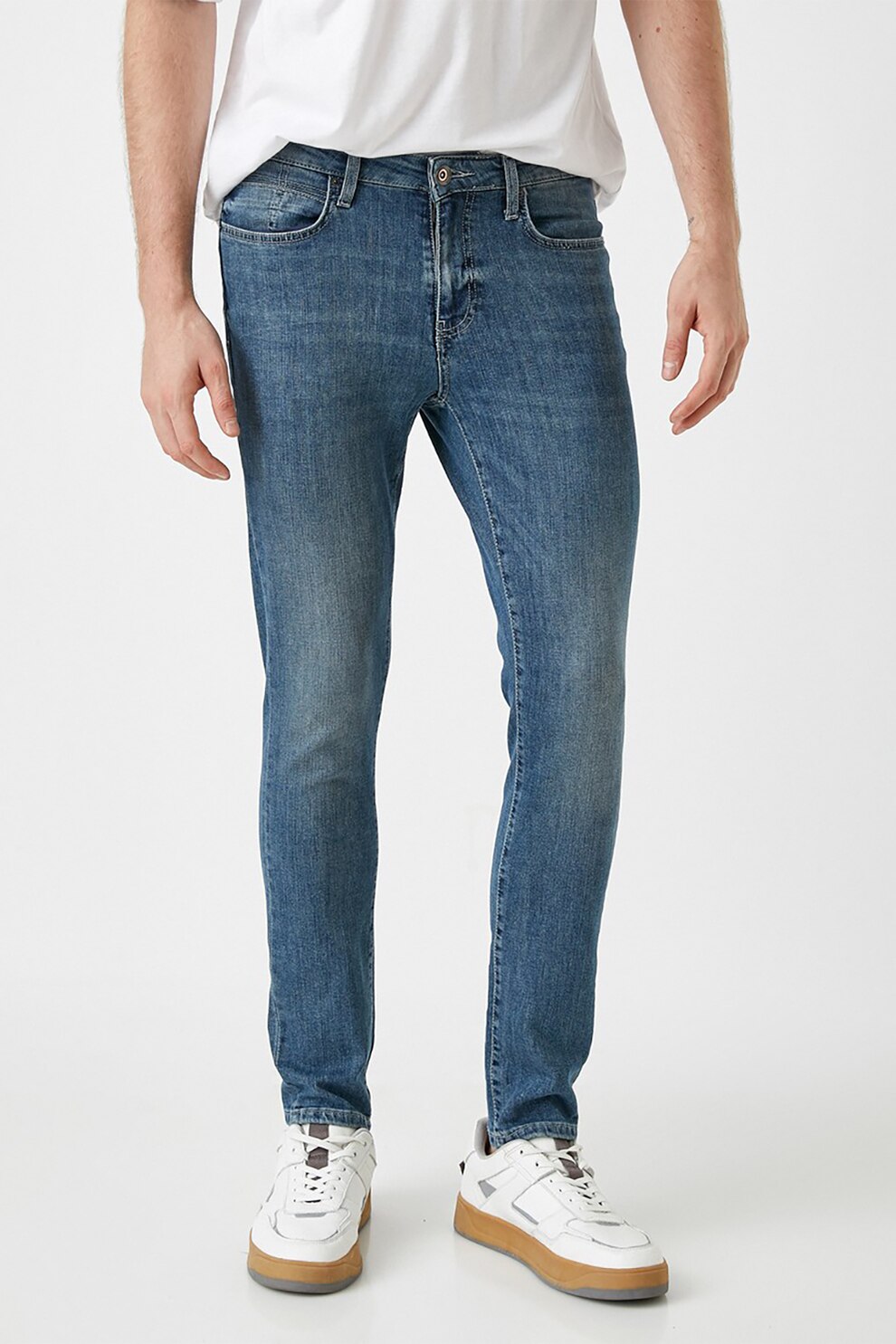 KOTON, Blugi skinny decolorati, Albastru prafuit/Alb