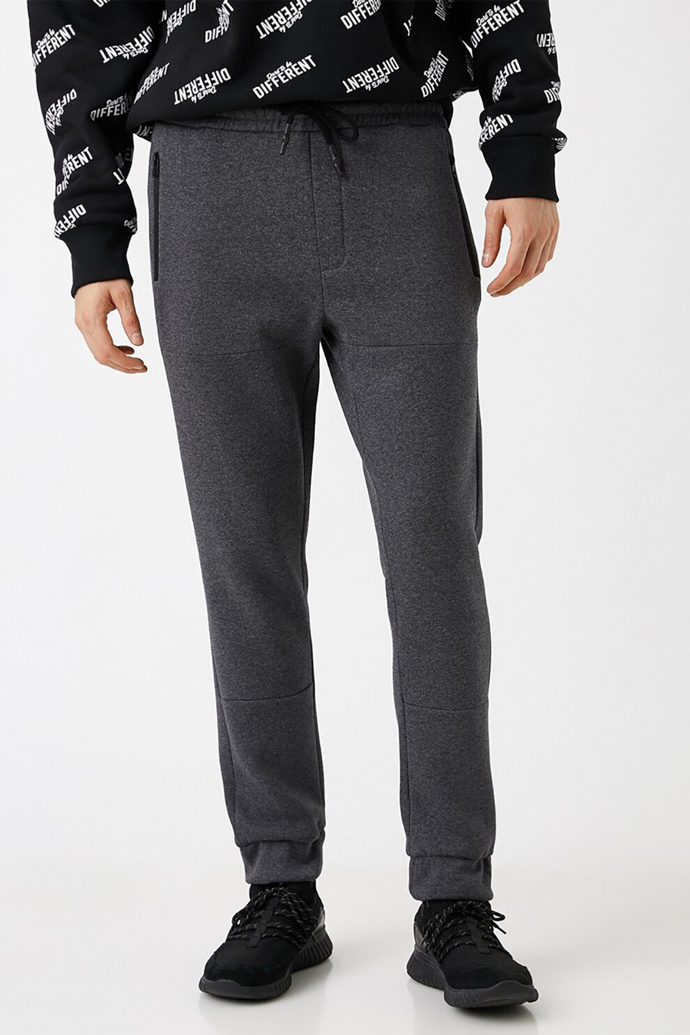 KOTON, Pantaloni sport cu snur, Gri inchis
