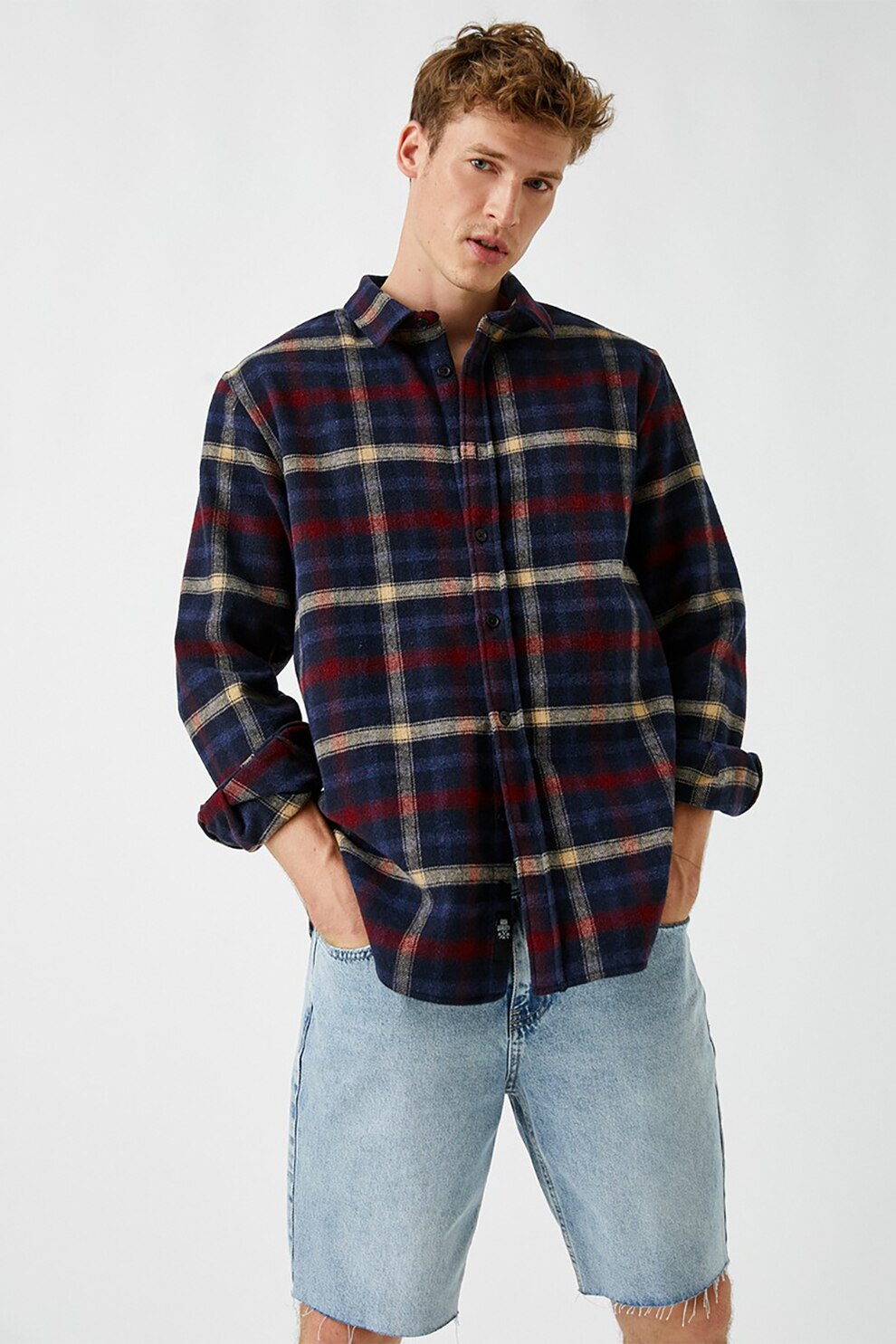 KOTON, Camasa regular fit in carouri, Bleumarin/Rosu/Galben pal