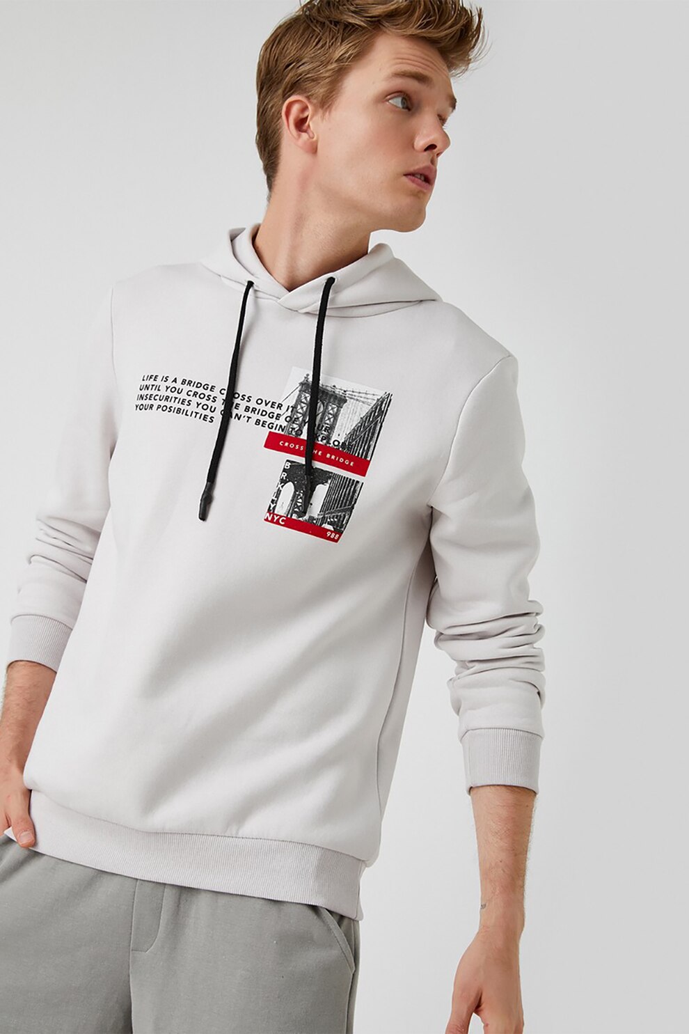 KOTON, Hanorac cu imprimeu grafic, Maro nisip/Rosu stins/Rosu